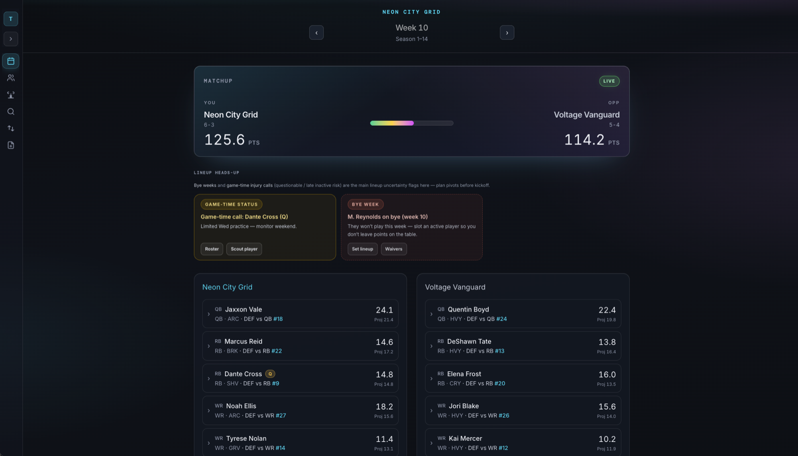 Neon City Grid — fantasy football prototype built in the jam